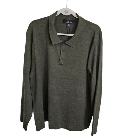 Magaschoni Sweater Mens XL Olive Heather Green Henley Wool Blend Collared NWT - Picture 1 of 10